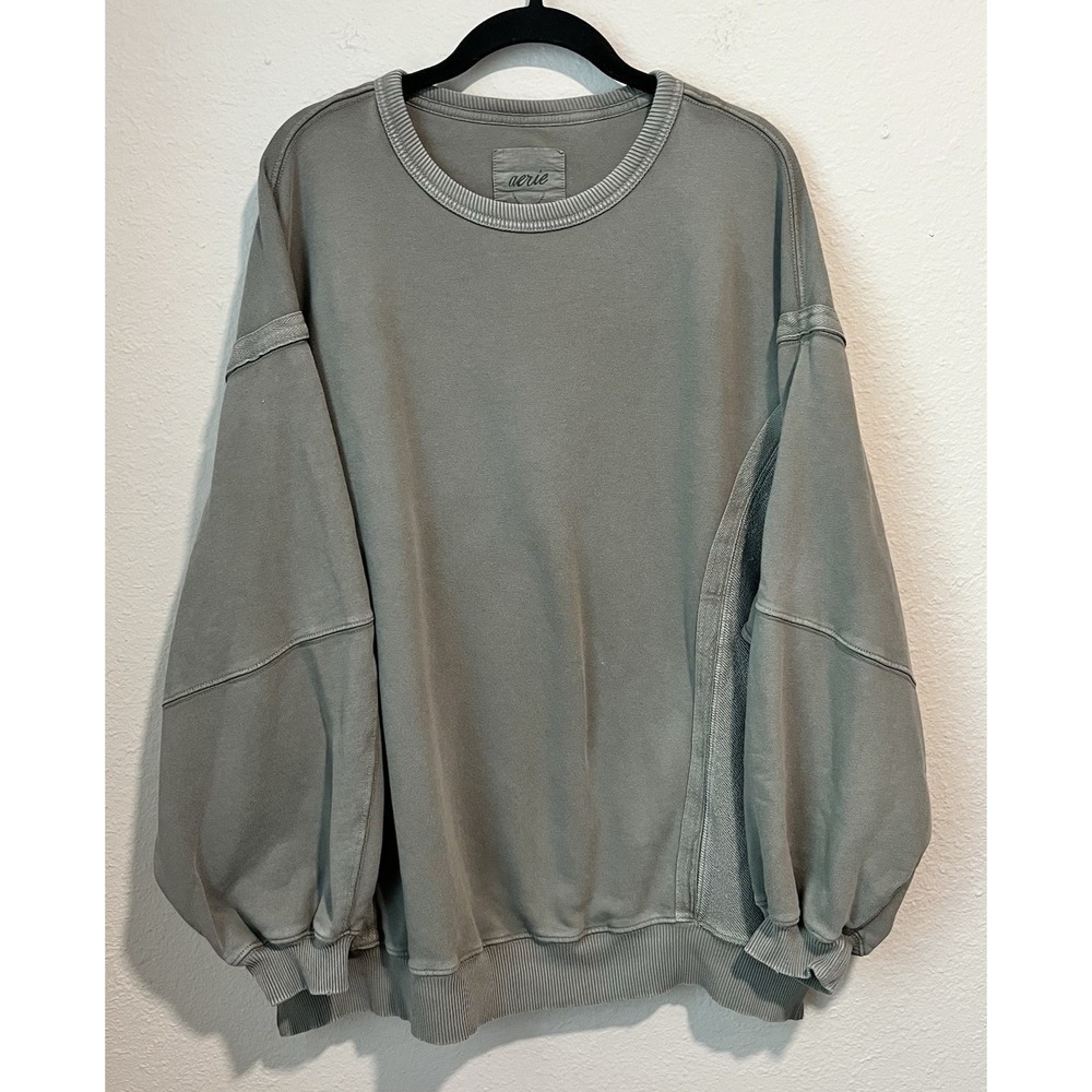 Aerie Oversized Sweatshirt Women's Medium Olive Green Pullover Relaxed